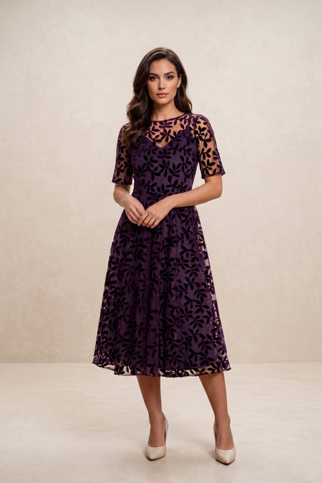 Johnny Was Purple Flower Storm Mesh Flirty Dress R35724-9