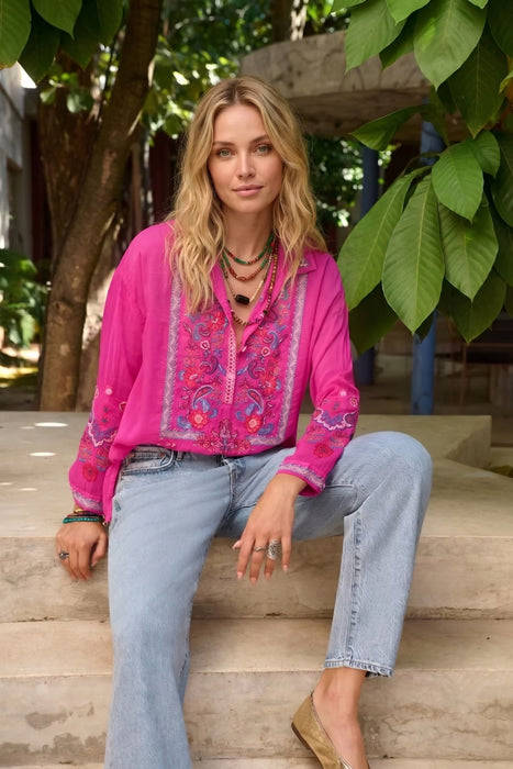 Johnny Was Fuchsia Purple Ivo Button Front Slim Audrey Tunic C28726-2
