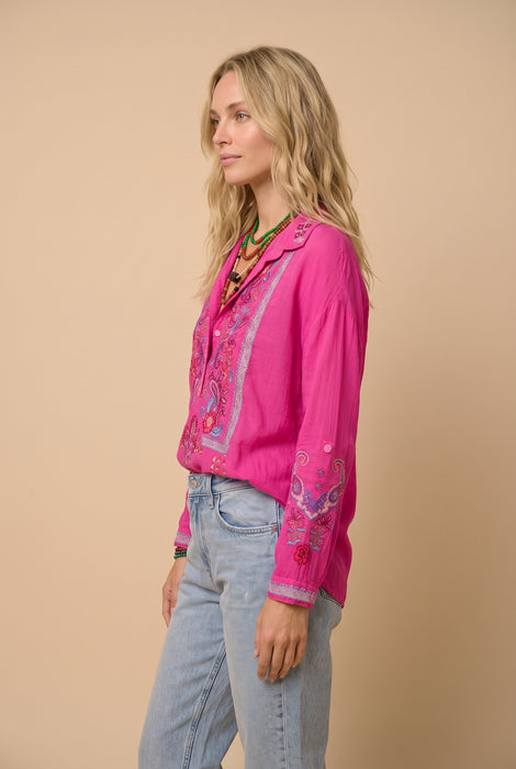 Johnny Was Fuchsia Purple Ivo Button Front Slim Audrey Tunic C28726-2