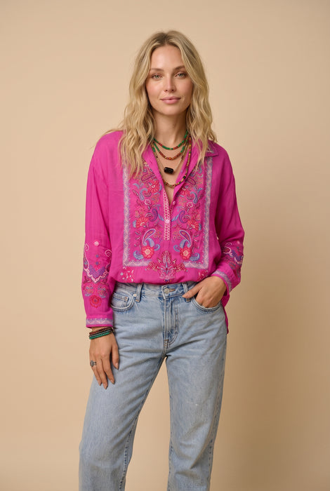 Johnny Was Fuchsia Purple Ivo Button Front Slim Audrey Tunic C28726-2