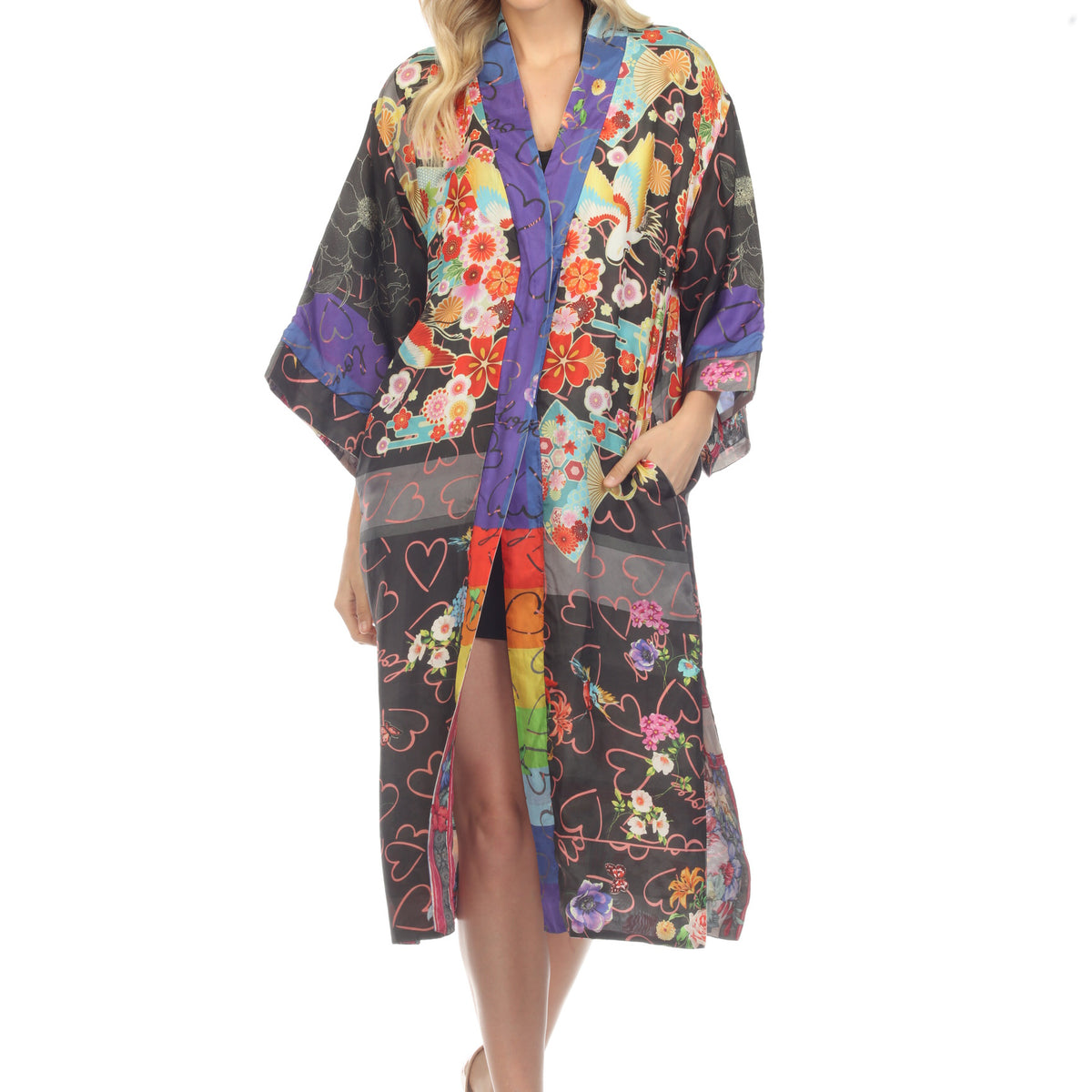 Johnny Was Fuji Brasil Silk Floral Reversible Longline Kimono Boho Chi ...