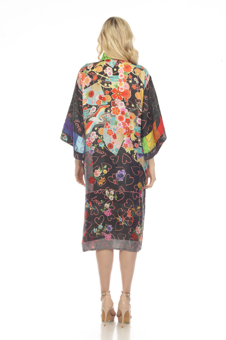 Johnny Was Fuji Brasil Silk Floral Reversible Longline Kimono Boho Chic C41422