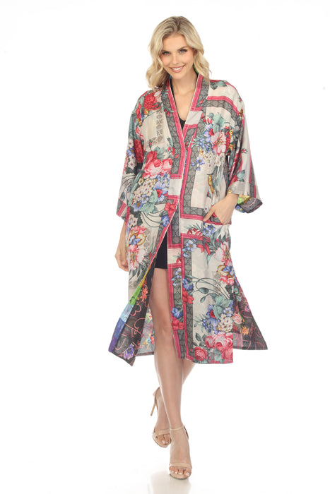 Johnny Was Fuji Brasil Silk Floral Reversible Longline Kimono Boho Chic  C41422 NEW