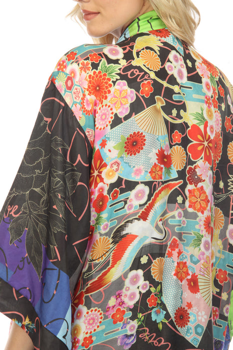 Johnny Was Fuji Brasil Silk Floral Reversible Longline Kimono Boho Chic C41422