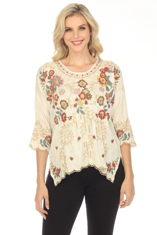 Johnny Was Style C17923 Gabriela Floral Embroidered Blouse Boho Chic