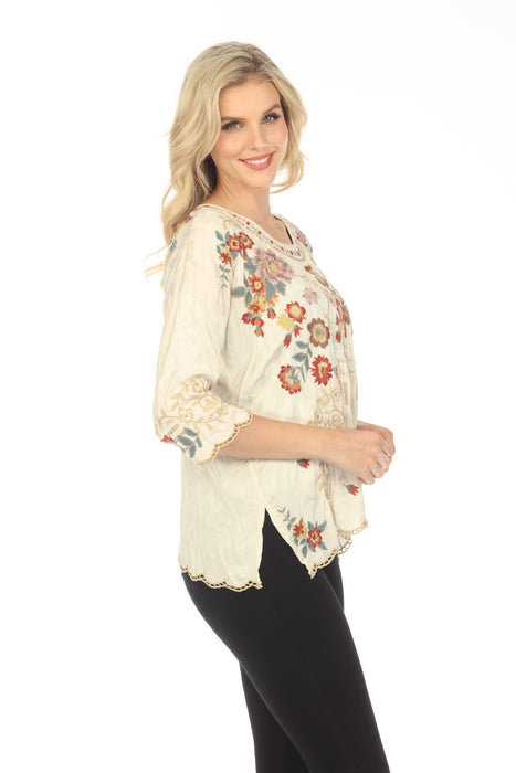Johnny Was Gabriela Floral Embroidered Blouse Boho Chic C17923