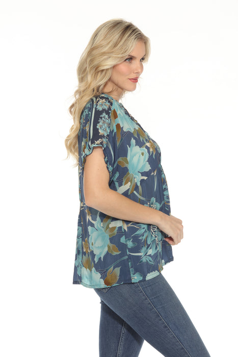 Johnny Was Blue Galavant Floral Silk Blouse C17224B7