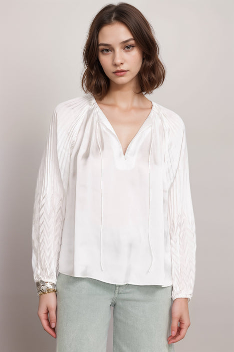 Johnny Was White Gemma Pleated Blouse R13624-4
