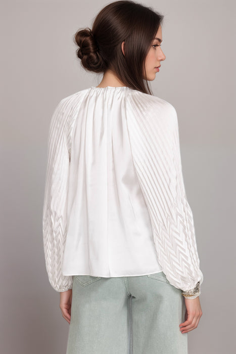 Johnny Was White Gemma Pleated Blouse R13624-4