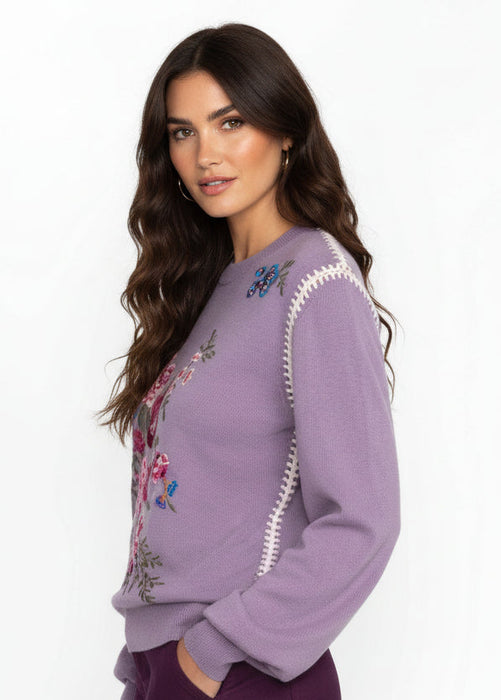 Johnny Was Lilac The Whipstitch Crew Neck Sweater M66524