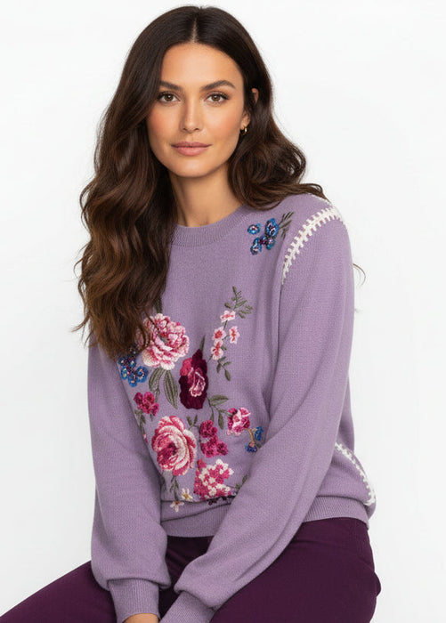 Johnny Was Lilac The Whipstitch Crew Neck Sweater M66524
