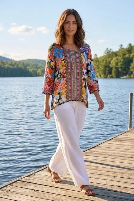 Johnny Was Gerbera Floral Print Zora Blouse C11626-1