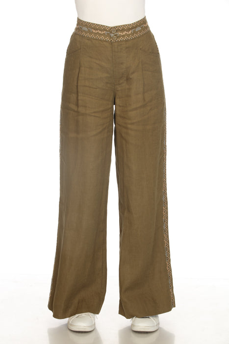 Johnny Was Martini Olive Gloria Wide Leg Pleat Pant J63725-6
