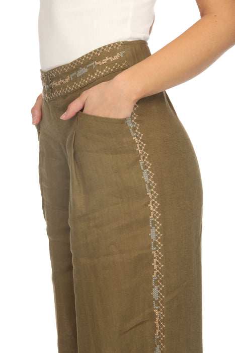 Johnny Was Martini Olive Gloria Wide Leg Pleat Pant J63725-6