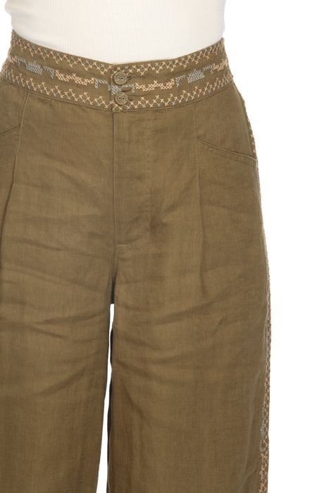Johnny Was Martini Olive Gloria Wide Leg Pleat Pant J63725-6