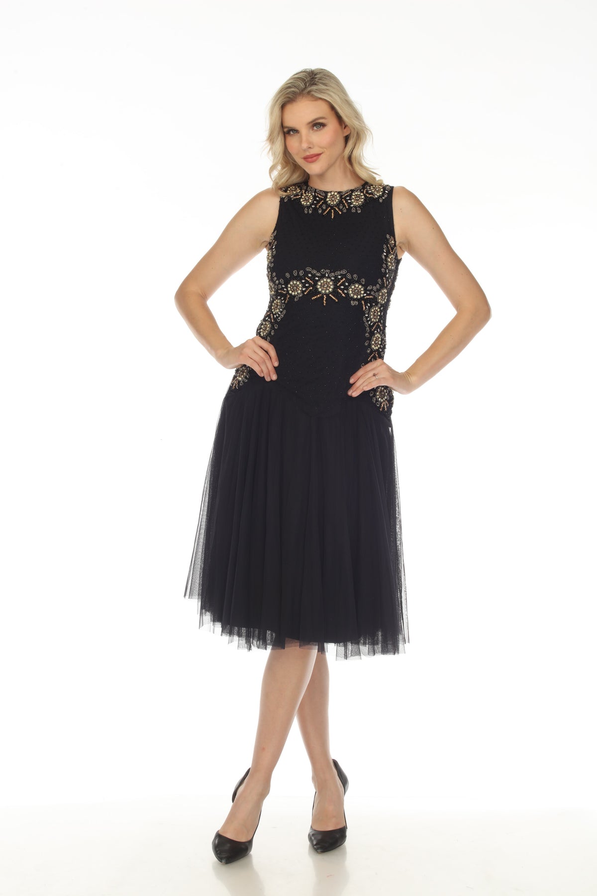 Golden Flower Navy Embellished Mesh Dress | Johnny Was AfterRetail Golden Flower Navy Embellished Mesh Dress | Johnny Was AfterRetail