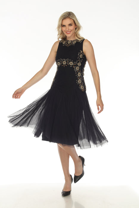 Johnny Was Golden Flower Navy Embellished Mesh Dress R39323