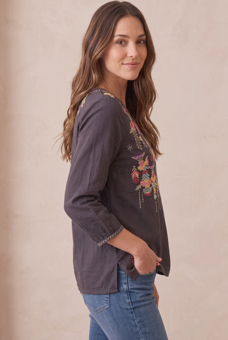 Johnny Was Graphite Nixie Floral Embroidered Blouse C15518-8