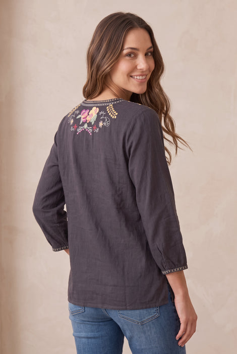 Johnny Was Graphite Nixie Floral Embroidered Blouse C15518-8