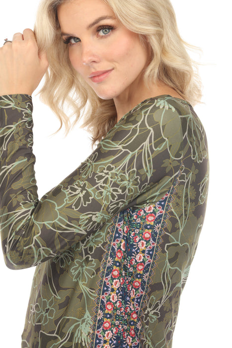 Johnny Was Green Bee Active Hirz Camo Ruched Long Sleeve Top A3123