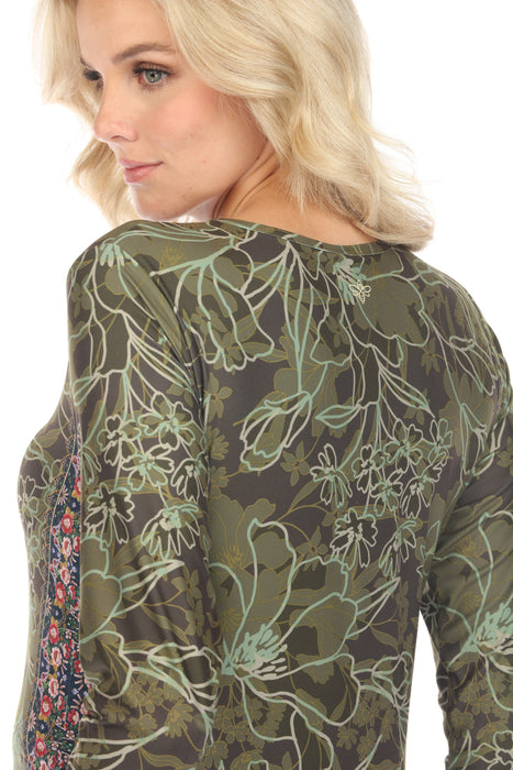 Johnny Was Green Bee Active Hirz Camo Ruched Long Sleeve Top A3123