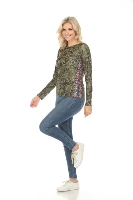 Johnny Was Green Bee Active Hirz Camo Ruched Long Sleeve Top A3123