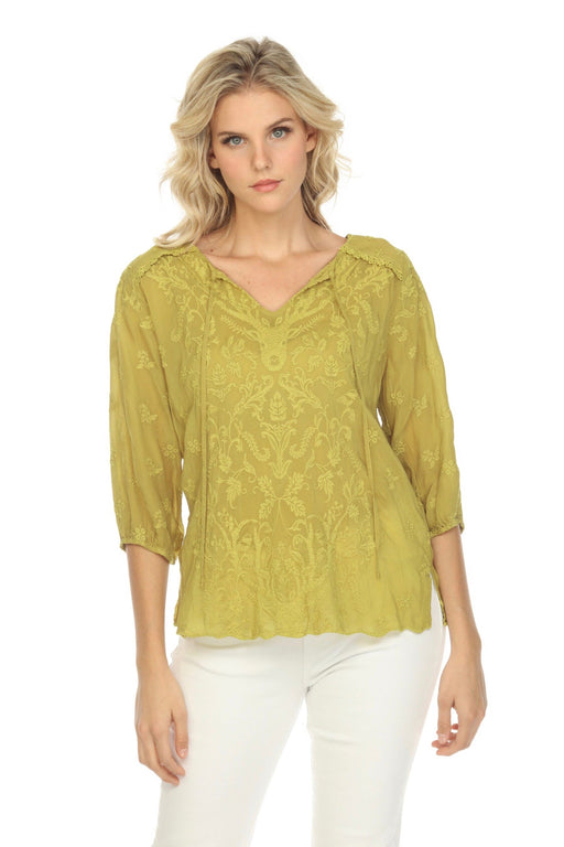 Johnny Was Style C13922 Green Ciervo Adrienne Embroidered Blouse Boho Chic