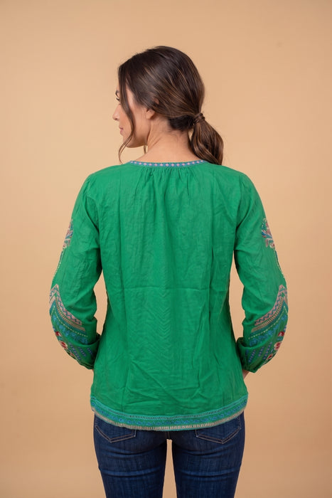 Johnny Was Green Embroidered Mia Margot Blouse C14026-1