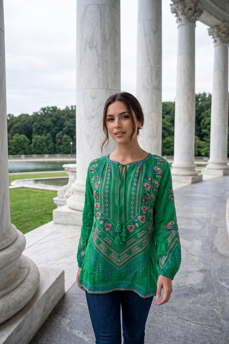 Johnny Was Green Embroidered Mia Margot Blouse C14026-1
