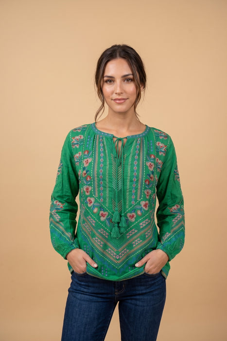 Johnny Was Green Embroidered Mia Margot Blouse C14026-1