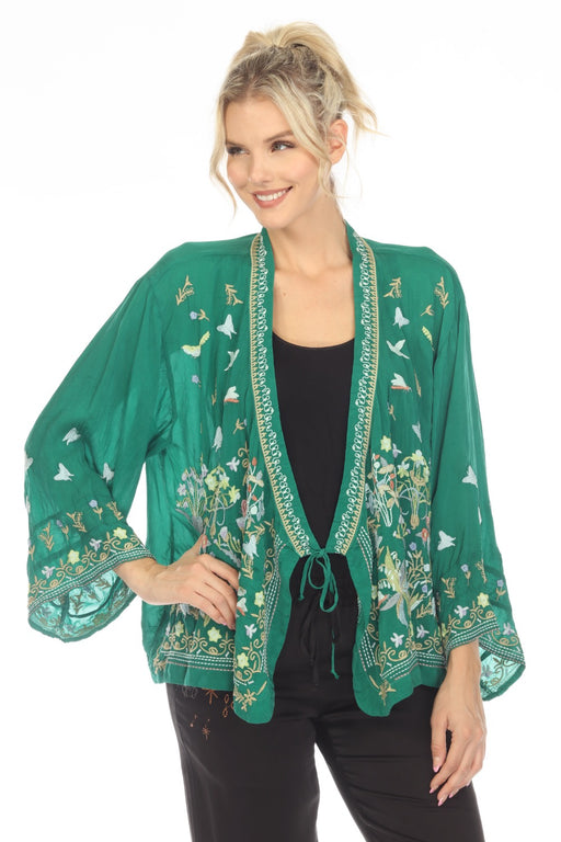 Johnny Was Style C46123 Green Margeurite Embroidered Kimono Boho Chic