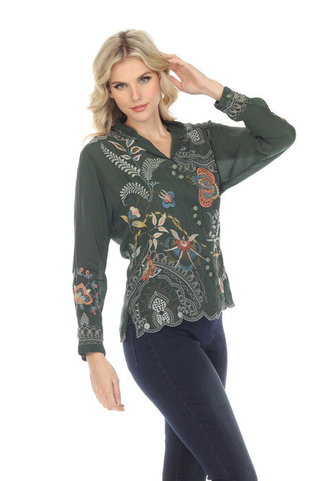 Johnny Was Prue Embroidered Long Sleeve Blouse Boho Chic C16822