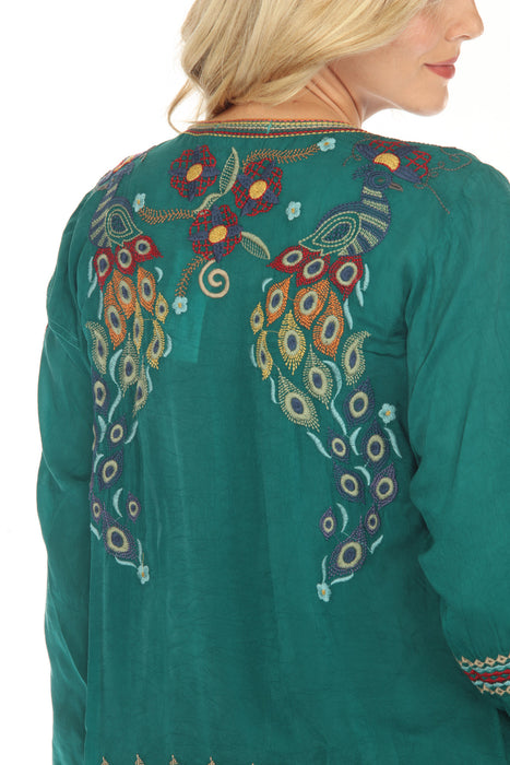 Johnny Was Green Rio Embroidered Button Front Blouse Boho Chic C18023