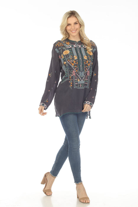 Johnny Was Faylin Embroidered Long Sleeve Tunic Top Boho Chic C28023