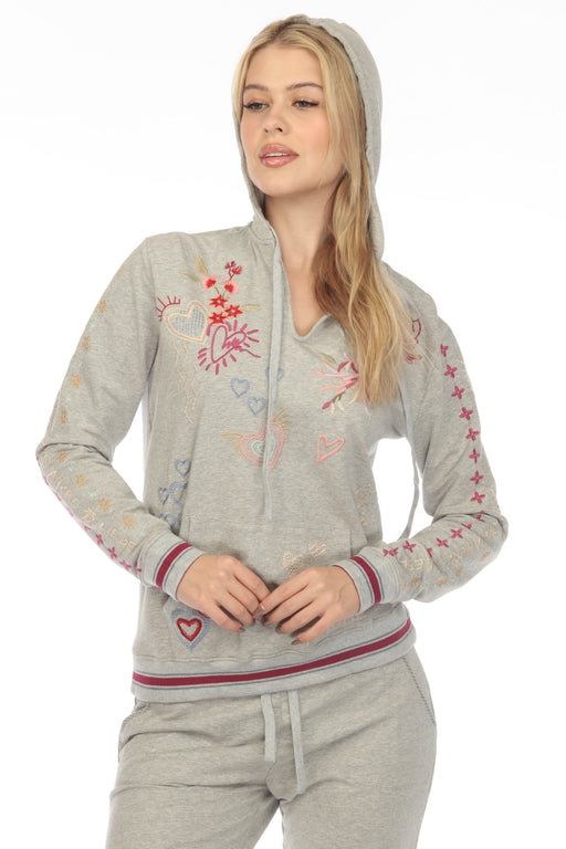 Johnny Was Style R14922 Grey Joie Hooded Pullover Sweatshirt Boho Chic