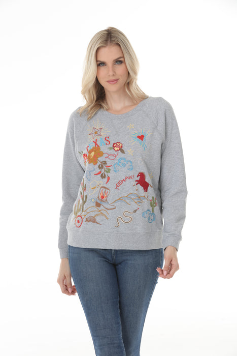 Johnny Was Grey Texas Raglan Sweatshirt R45422