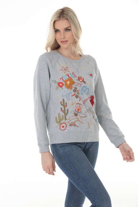 Johnny Was Grey Texas Raglan Sweatshirt R45422