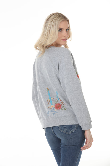 Johnny Was Grey Texas Raglan Sweatshirt R45422