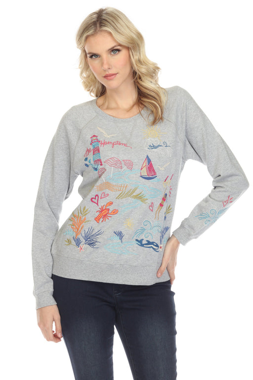 Johnny Was Style R45222-E Hamptons Embroidered Raglan Sweatshirt Boho Chic