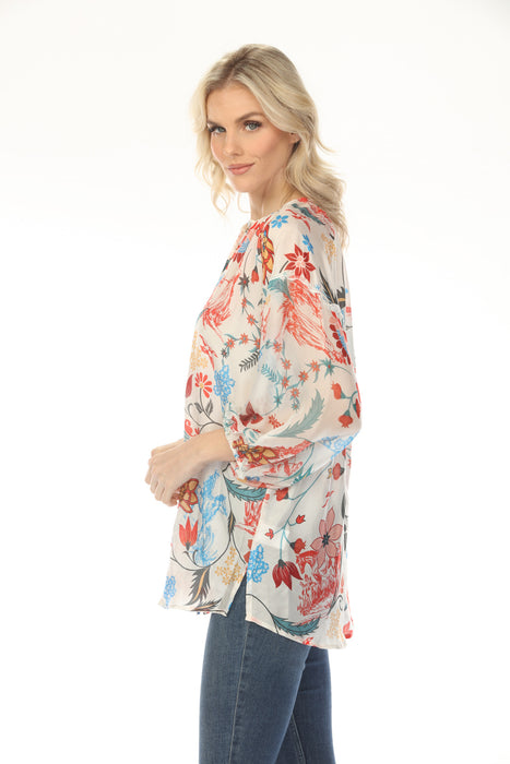 Johnny Was Hanns Floral Silk Tunic Top C24325B1