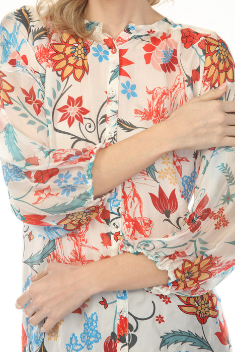 Johnny Was Hanns Floral Silk Tunic Top C24325B1