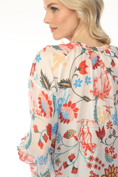 Johnny Was Hanns Floral Silk Tunic Top C24325B1