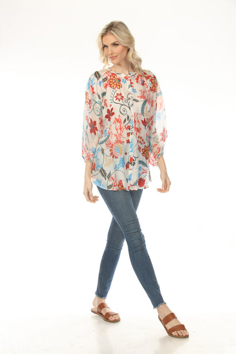 Johnny Was Hanns Floral Silk Tunic Top C24325B1
