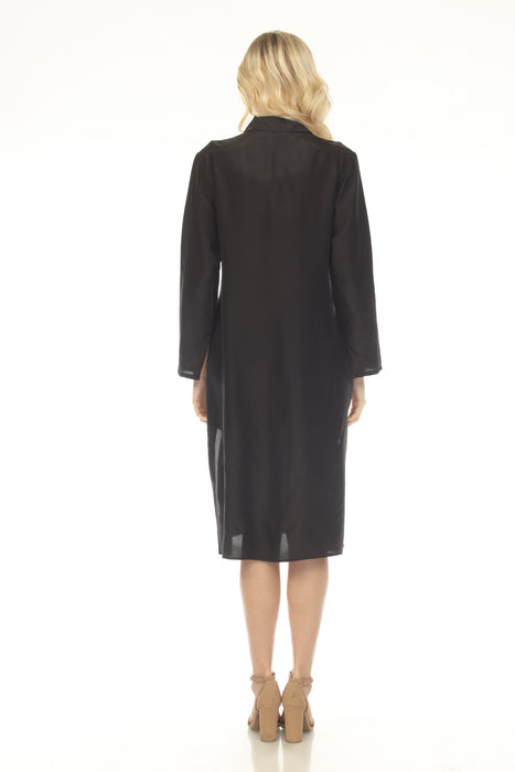Johnny Was Black Henley Silk Midi Shirt Dress C56723