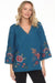 Johnny Was Style R16124-8 Ink Blue Messine V-Neck Top With Side Slits