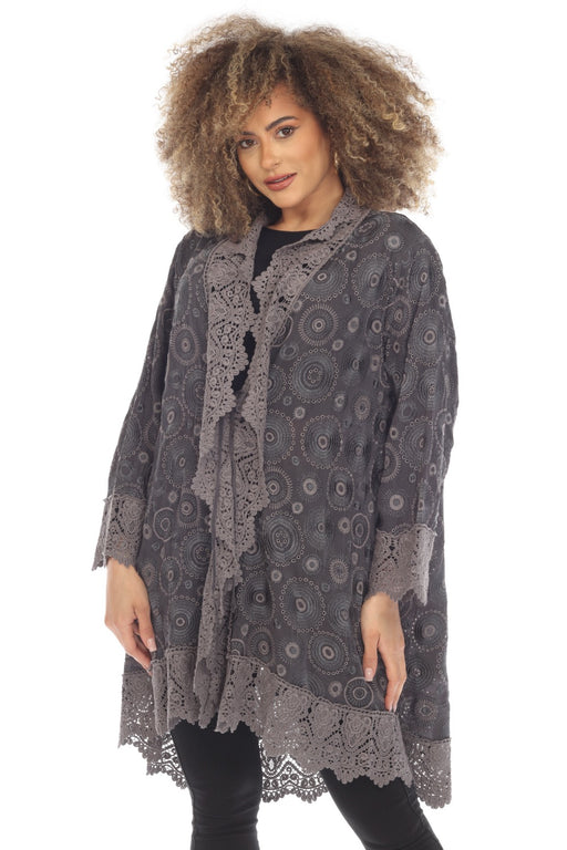 Johnny Was Style C48223 Iron Steel Bubbles Sparrows Lace Trim Embroidered Jacket Boho Chic
