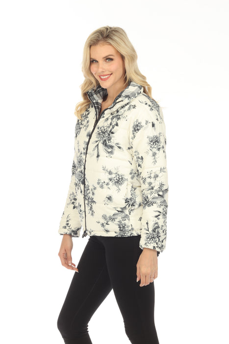 Johnny Was Ivory Dreamer Reversible Floral Plaid Zip Front Jacket Boho Chic R47223