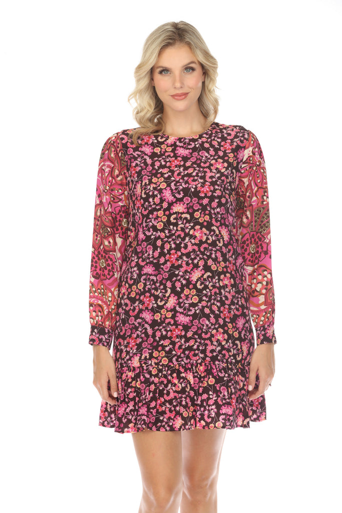 jade silk mini dress Floral Silk Mini Dress with Long Sleeves