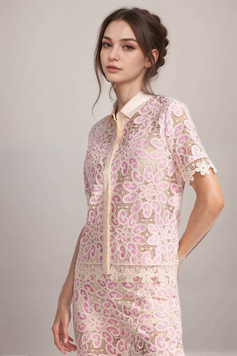 Johnny Was Jade Pink Billie Lace Button Down Shirt L13625-3