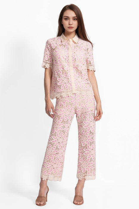 Johnny Was Jade Pink Billie Lace Button Down Shirt L13625-3